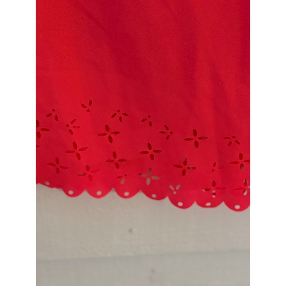 J.Crew Bright Coral Pink Eyelet Hem Blouse Size S Scalloped Trim Short Sleeve - Picture 5 of 7